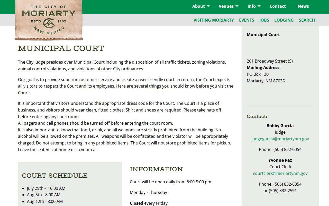 Moriarty municipal court records in Torrance County