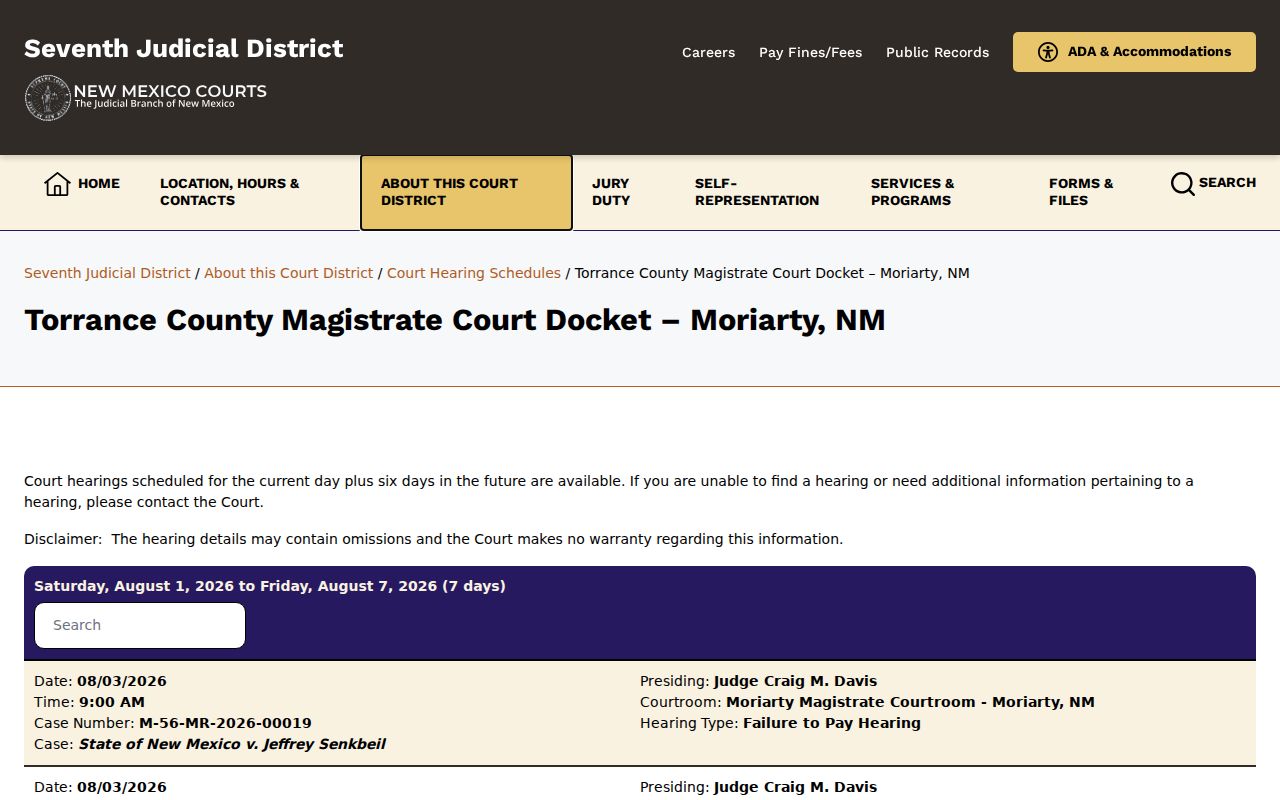 Torrance County Magistrate criminal court docket