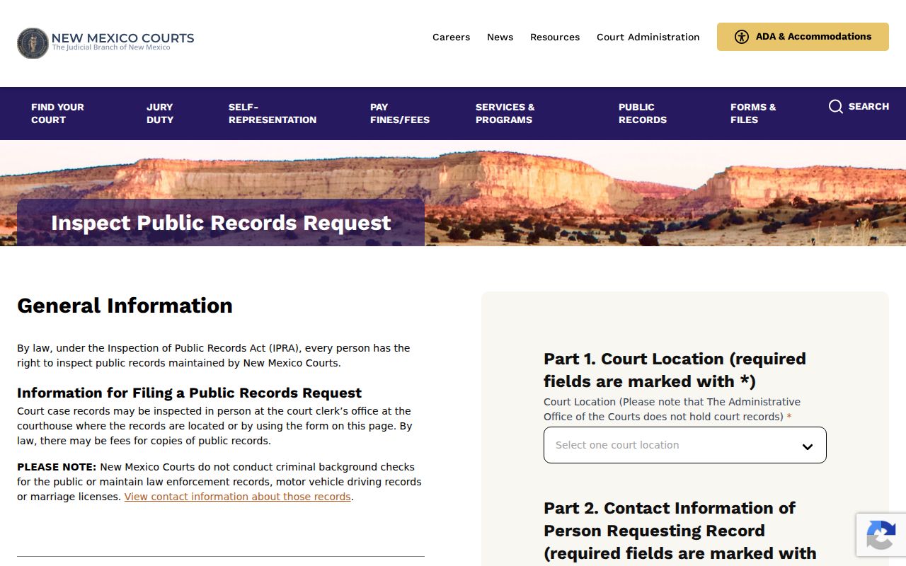 Torrance County Judiciary court record request page