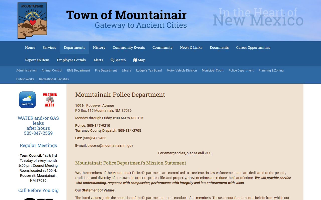 Mountainair police contact for Torrance County registry concerns